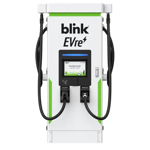 EVre-branded Blink DC fast charger with CCS1 and NACS connectors