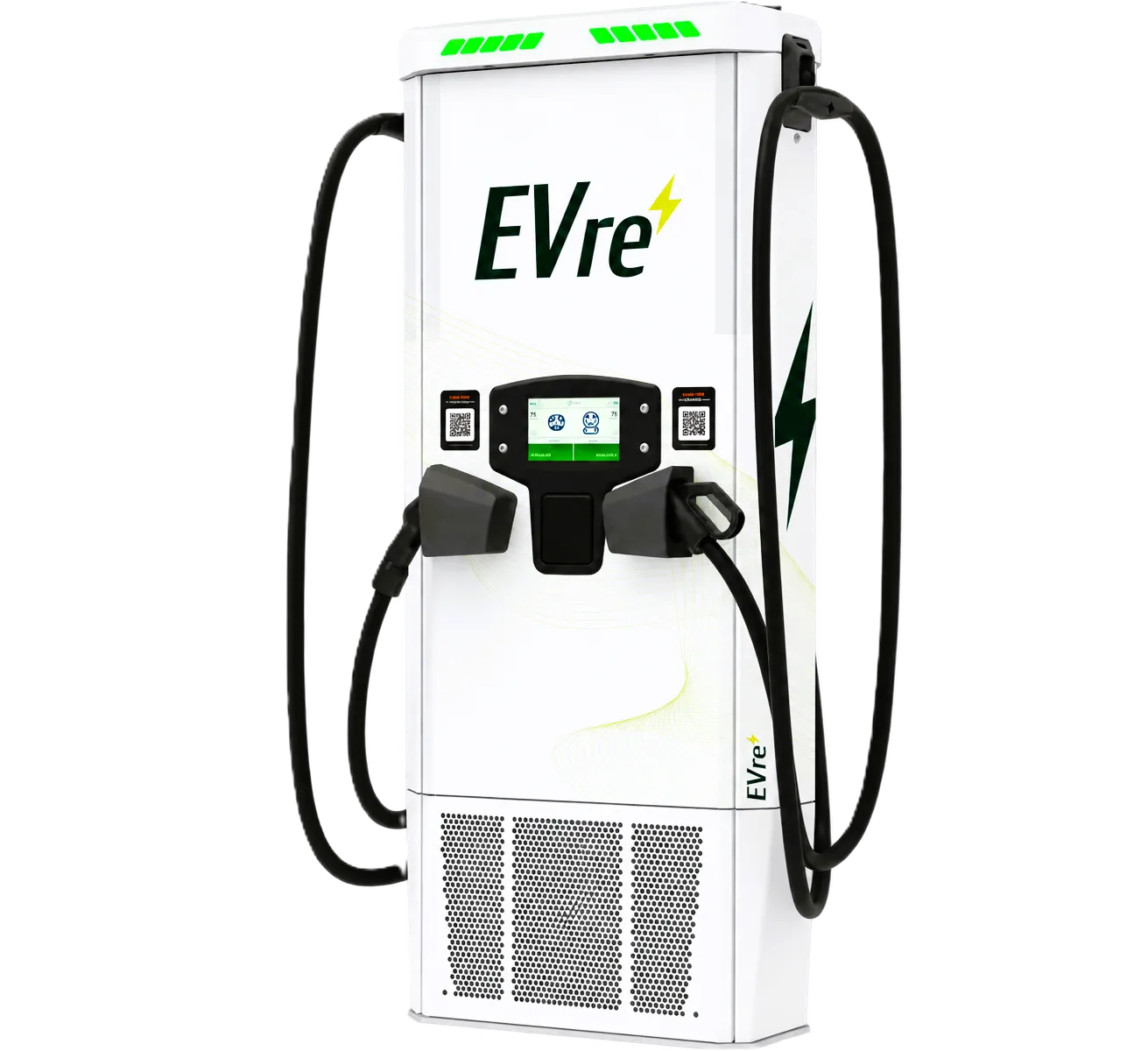 EVre-branded Tritium RTM75 DC fast charger with CCS1 and NACS cables